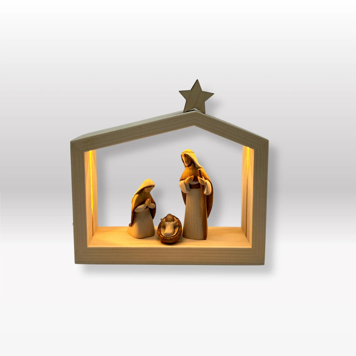 Holy Family set of 3 with family house „Akantus Design“ natural - Akantus nativity colored