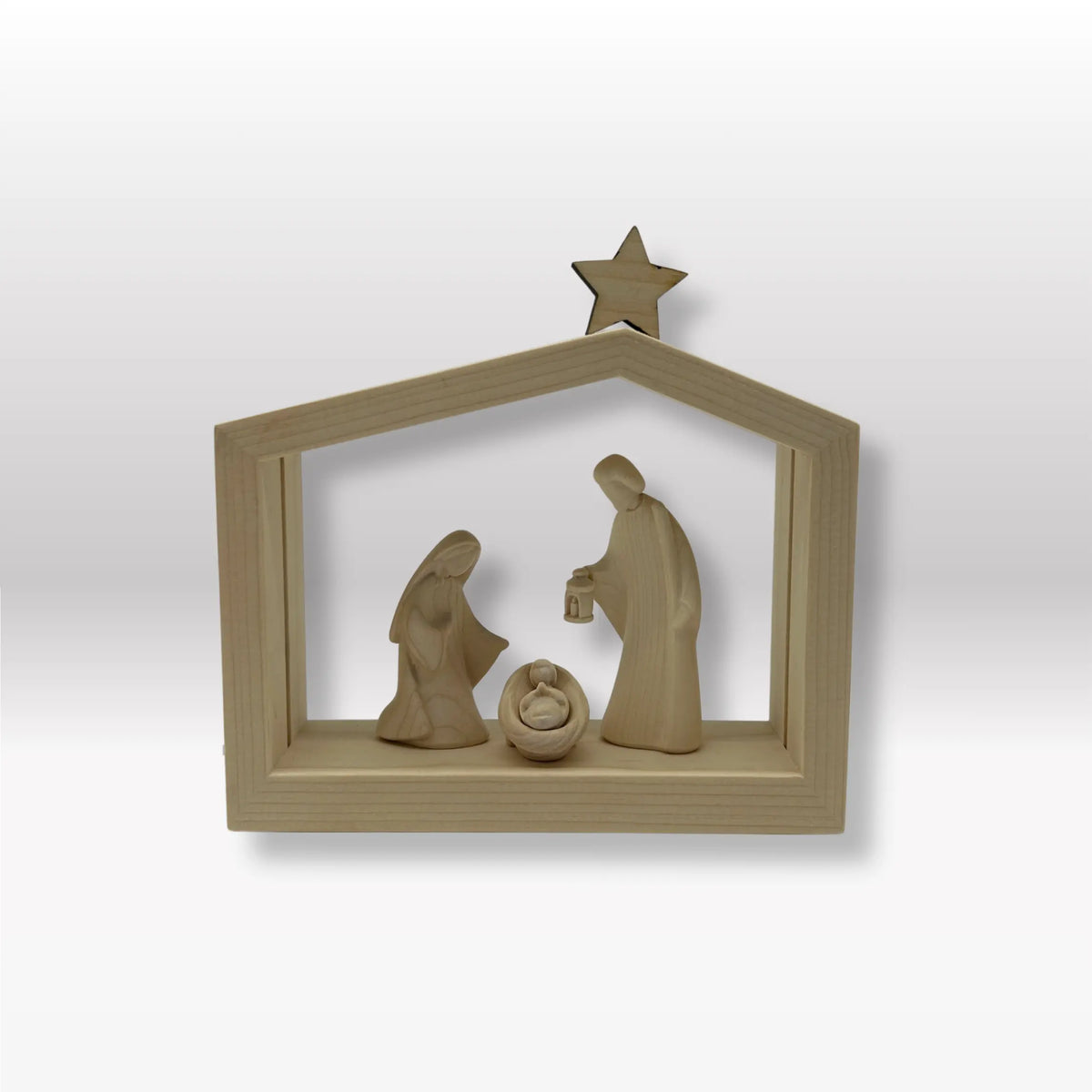 Heilige Familie (3 Figuren) von Leonardo natur mit Familienhaus: "Akantus Design" Fichte natur