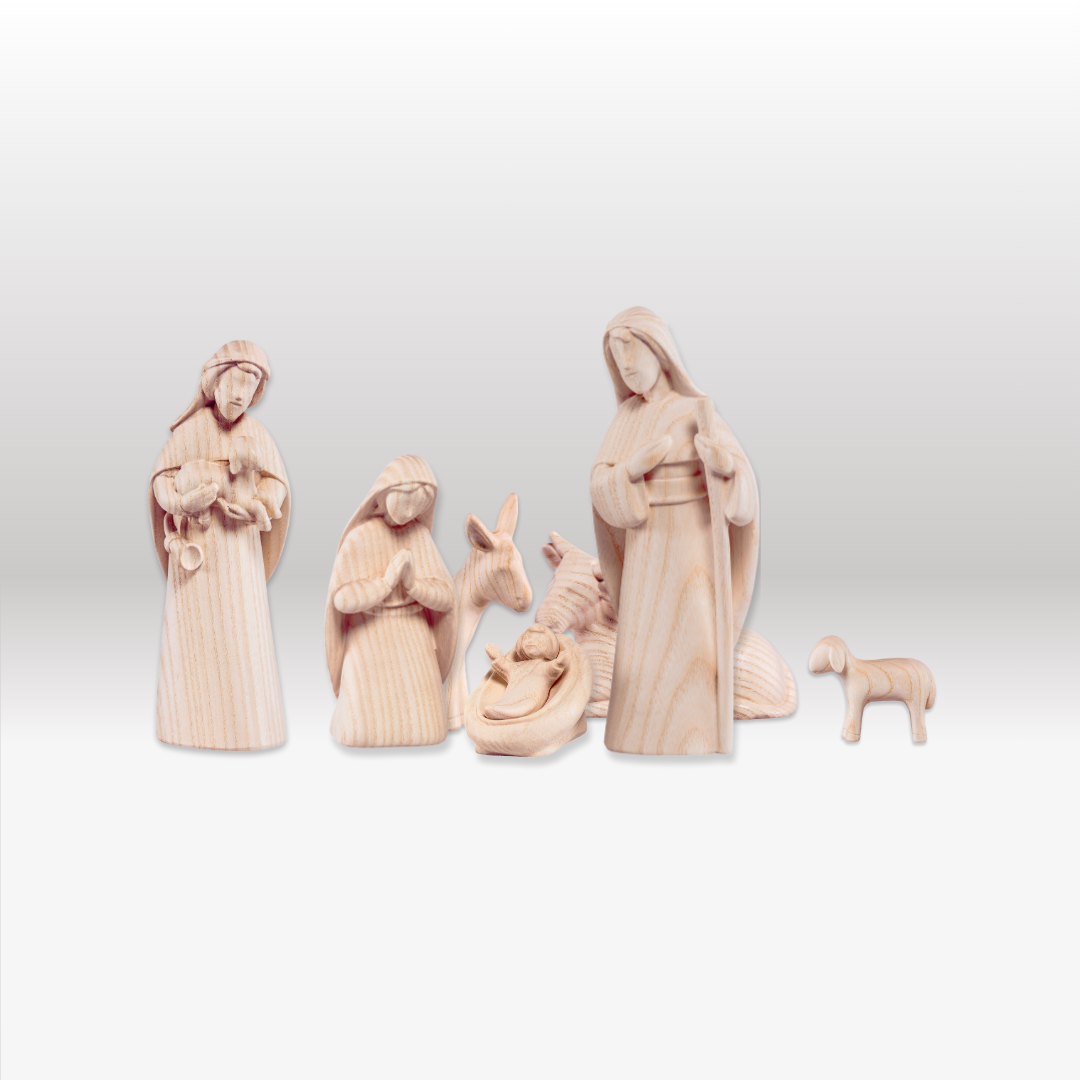 Nativity figures set without stable (7 figures) - Akantus Nativity natural wood