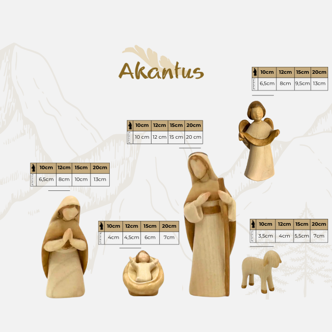 Holy Family set of 3 with stable „Akantus Design“ natural - Akantus nativity