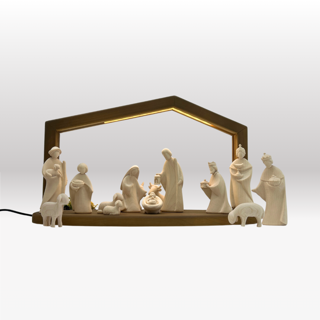 Krippenfiguren Set mit Stall "Akantus Design" brown 14 Figuren von Leonardo natur