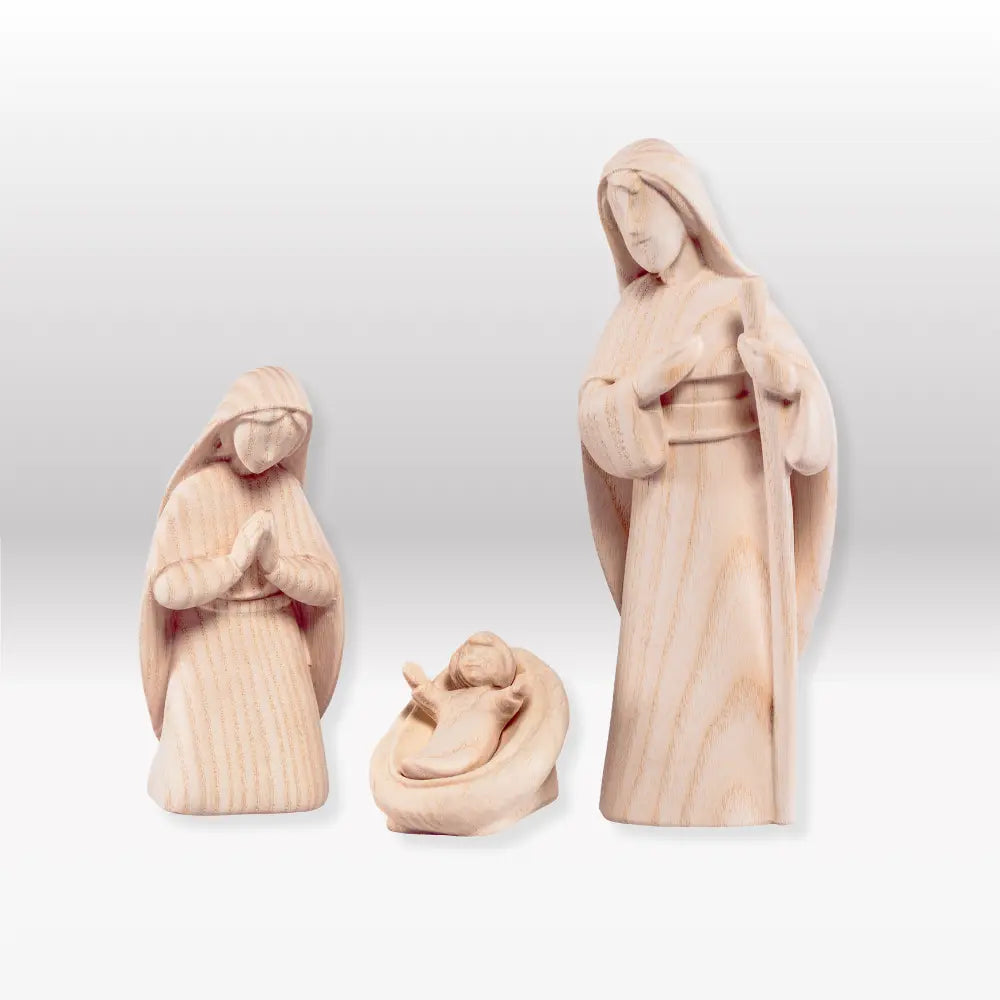 Holy Family set of 3 with stable „Akantus Design“ natural - Leonardo nativity natural wood