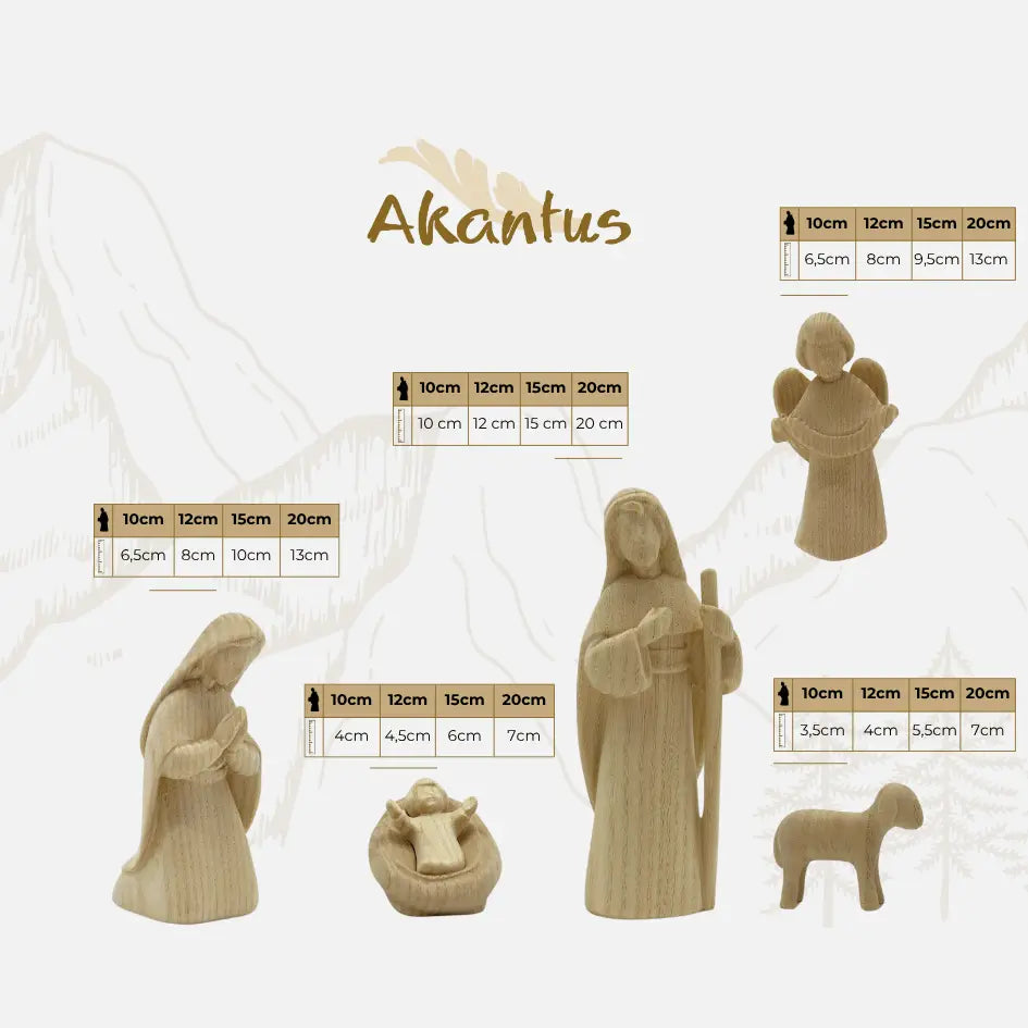Holy Family set of 3 with stable „Akantus Design“ natural - Leonardo nativity natural wood