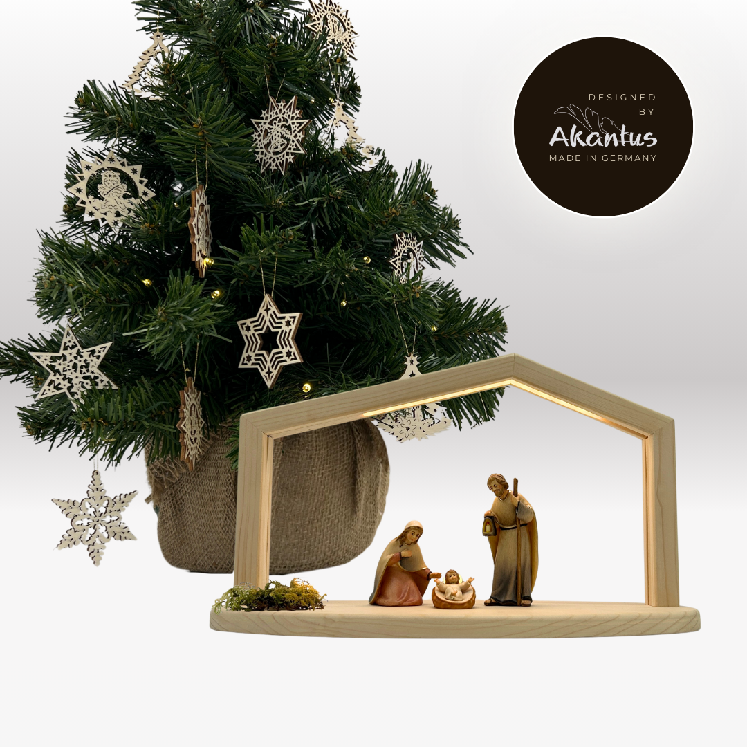 Adventskalender Nr. 3: Lichtkrippe mit Stall "Akantus Design" natur