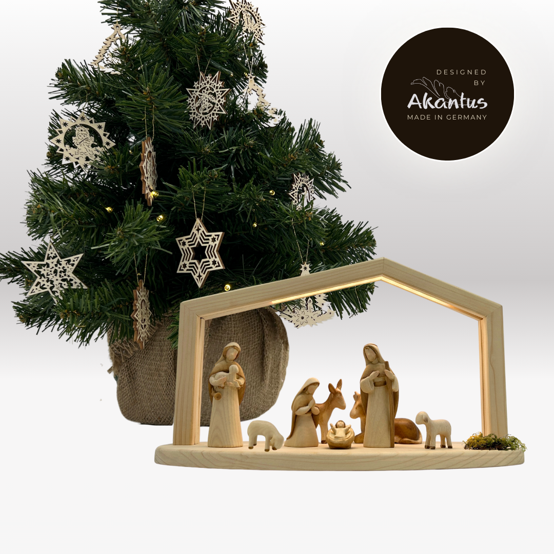 Adventskalender Nr. 2: Akantus Krippe mit Stall "Akantus Design" natur