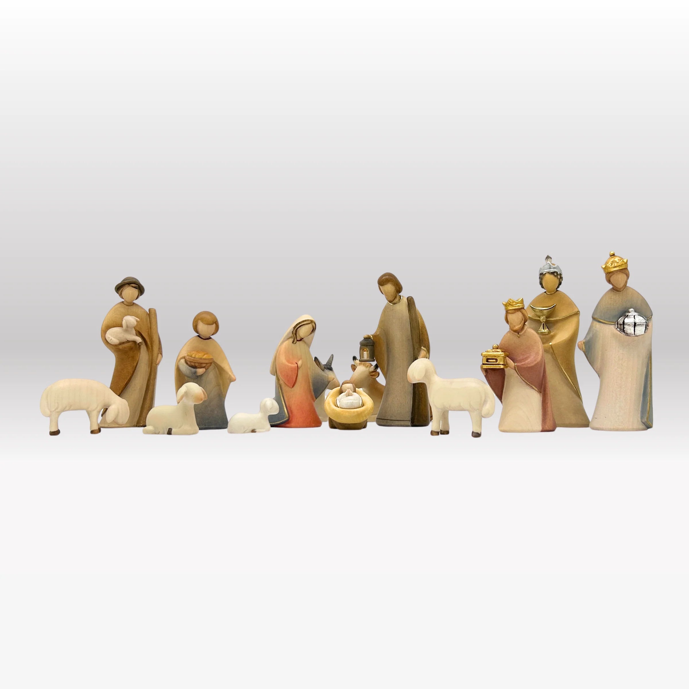 Krippenfiguren Set mit Stall "Akantus Design" natur 14 Figuren von Leonardo bemalt