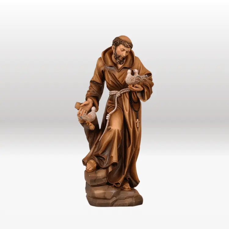 Heiliger Franziskus mit drei Tauben bemalt